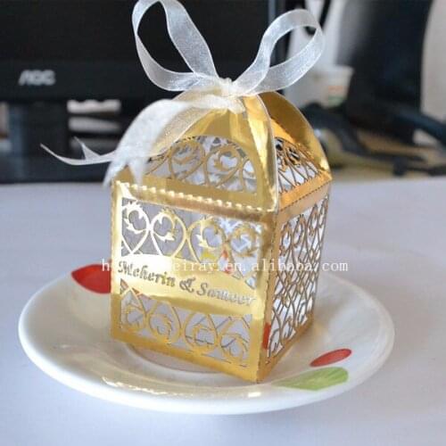 Eco-friendly Paper Box Laser Cut Favor Box with Ribbon Fence Design Fashion Wedding Favor Box