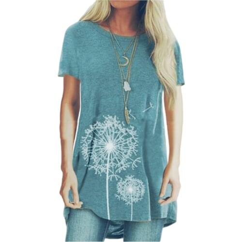 Dandelion Print T Shirt Short Sleeve Women Casual Tees Top Loose O-Neck T-Shirts Large Sizes 5XL Tops Womens Clothing Pullover