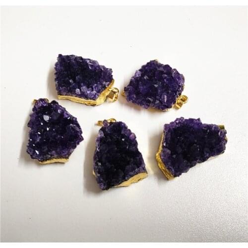 FUWO Trendy Women Natural Amethysts Pendant With 24K Gold Electroplate Free Shape Purple Crystal Quartz Jewelry Wholesale PD281