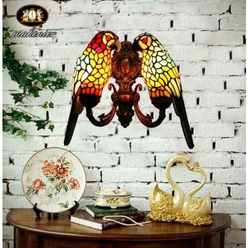 Living room dining room bedside aisle Tiffany retro parrot stained glass Villa Club Tiffany wall lamp