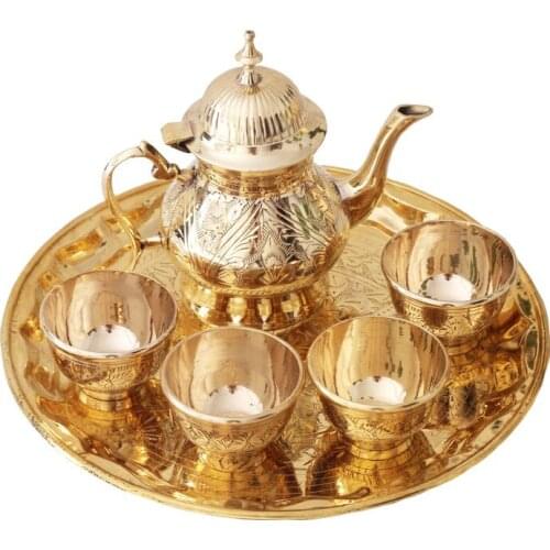 Indian imported copper teapot teacup teatray pure handmade hand carved household tea pot cup plate set teaware gift