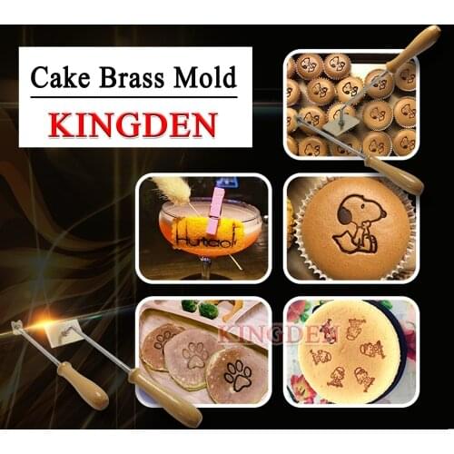 KINGDEN Cake Wood Meat Heat Bronzing Copper Mold Die Cut Bread Brand Embossed Brass Printing Mould with Wood Handle