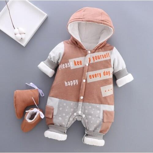Newborn baby rompers autumn winter girls toddler cotton thick velvet cute jumpsuits for bebe boys infant warm overall clothing