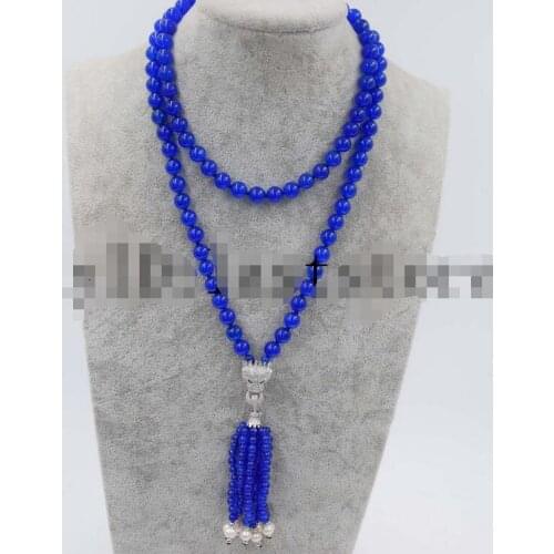 Beautiful blue bead round 8mm &freshwater pearl white 34inch necklace