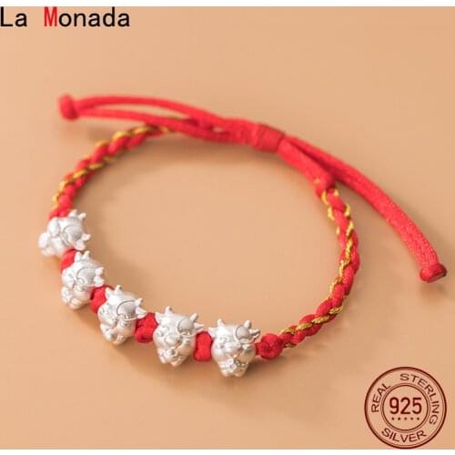 La Monada Woven Red Thread For Hand 999 Sterling Silver Bracelet Red Thread String Rope Bracelets For Women Silver 999 Zodiac Ox