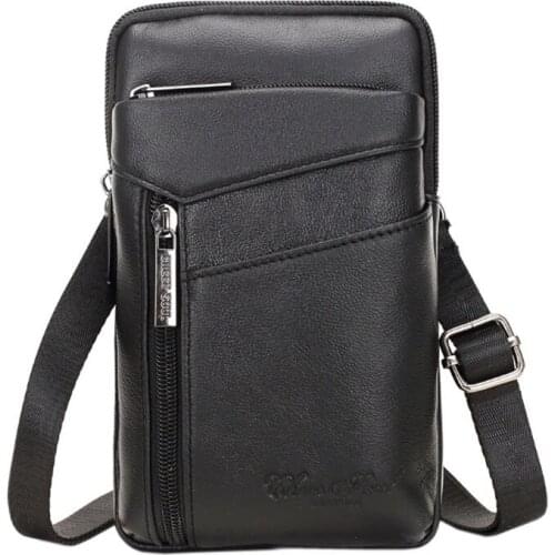 High Quality Men Crossbody Waist Pack Bag Genuine Leather Cell/Mobile Phone Bag Belt Hook Fashion Male Fanny Small Shoulder Bags