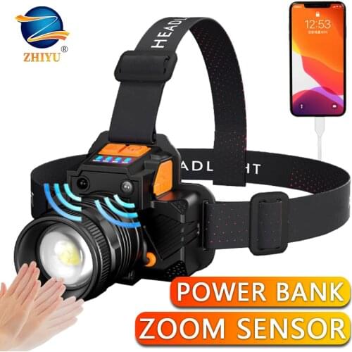 Sensor T6 LED Headlamp Head Lamp Headlight Waterproof 2500lm Led Built In Usb Rechargeable 2 18650 Battery Fishing Working Light