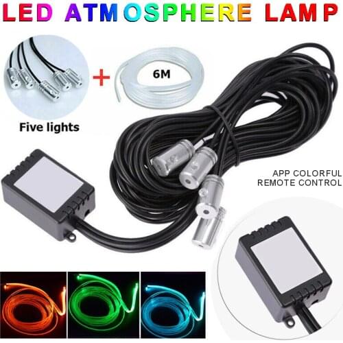 New 6M RGB LED Car Interior Fiber Optic Neon EL Wire Strip Atmosphere Light Kit Car Decorative Light