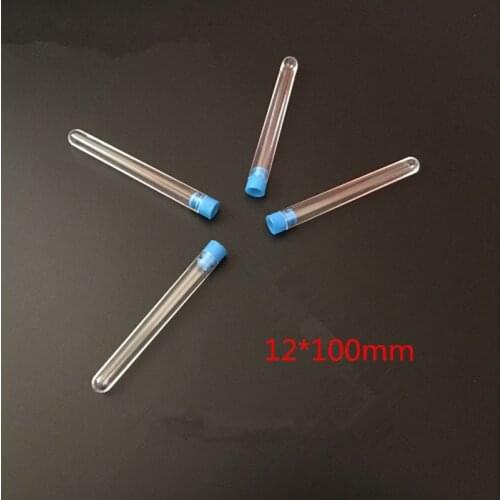 New 1000pcs 12x100mm Transparent Laboratory Transparent Plastic Test Tubes Vials With Push Caps School Lab Supplies F20173025