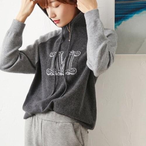 Sweater New letter hooded cashmere sweater casual loose Pullover long sleeve sweater