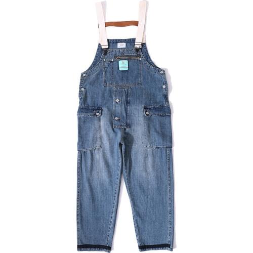 Autumn Winter Overalls Mens Suspender Jeans Trendy Workers Loose Jumpsuit Outdoor Camping Tooling Cargo Trousers Students Pants