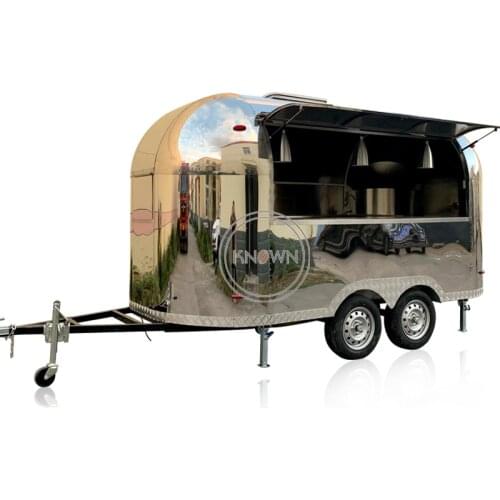 4M Length Snack Fast Food Trailer Fully Stainless Steel Airstream Food Truck Vending Kiosk Coffee Bubble Tea Food Cart