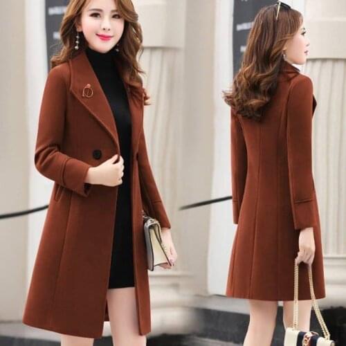 Woolen coat womens mid-length autumn and winter style Korean fashion slim woolen coat womens trench coat
