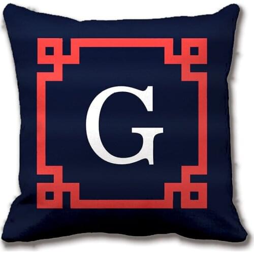 Navy Coral Red Greek Key Frame Init Monogram Throw Pillow Case Decorative Customize The Letter Gift By Lvsure Can Choose Color