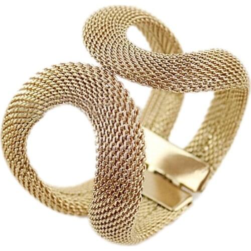 Women Cool Fashion Mesh Wide Alloy Spring Cuff Bracelet Jewelry Punk Bangle