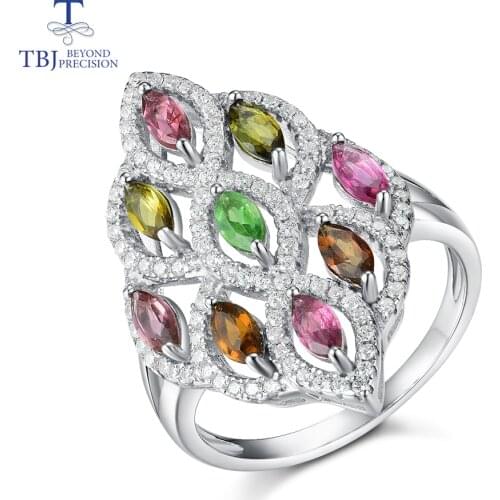 Multi-color Tourmaline rings natural gemstone marquise 5*2.5mm 925 sterling silver fine jewelry for women wife tbj promotion