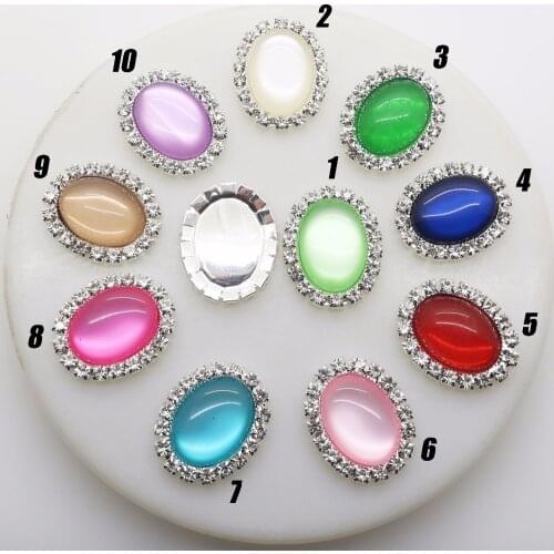 20*26mm oval Resin Cat Eye 10pc Metal Rhinestone Button Flat for DIY Girl Hair Accessory Invitation gail hair bowknot decoration