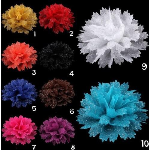 200pcs/lot 3.7 10Colors Newborn Handmade Chiffon Flowers For Baby Headwear Chic Fabric Flower With Shimmery For Children Hair