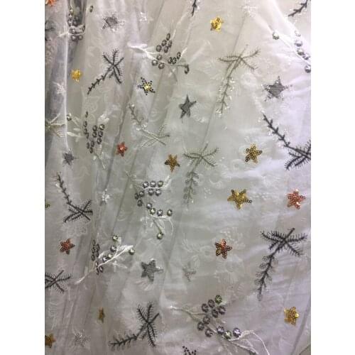 GLace 1Y/Lot fashion quality star embroidery sequins patchwork cotton fabric for women dresses DIY accessories S0186