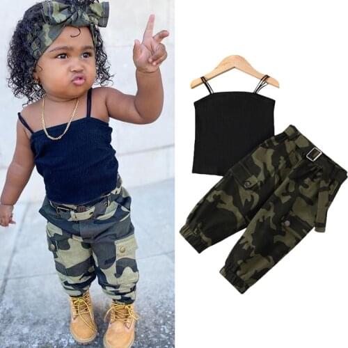 2021 Summer Toddler Kid Baby Girl Clothes Sleeveless Vest Tank Top Camouflage Pants Trousers Outfits Clothes Tracksuit