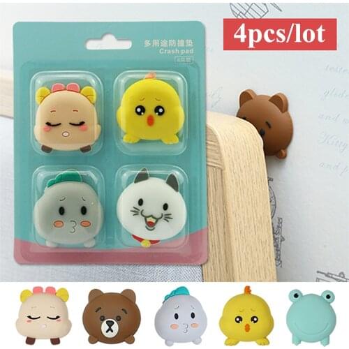 4pcs/lot Cartoon Animals Silicone Wall Door Protector Guard Stopper Self Adhesive Rubber Door Safety Crash Pad Anti-slip Sticker