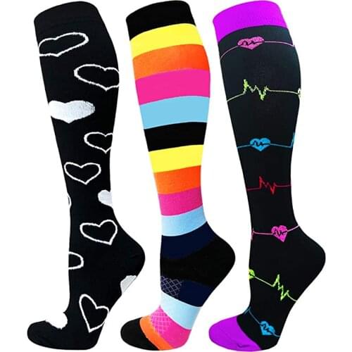 46 Styles Compression Socks Fit For Varicose Veins Unisex Heart Pattern Outdoor Running Cycling Long Pressure Stockings High