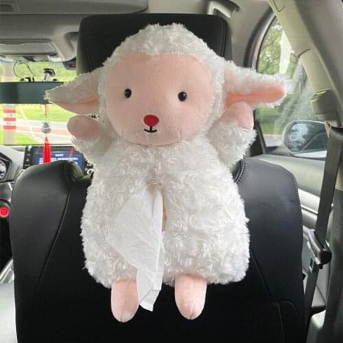 Car Tissue Box Goddness Creative Armrest Box Car Paper Bag Hanging Type Cute Plush Sheep Napkin Box Interior Supplies