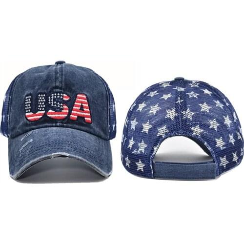 USA Embroidery Net Washed Soft Mens Baseball Cap Kpop For Male Cotton Womens Hat Snapback BQM182