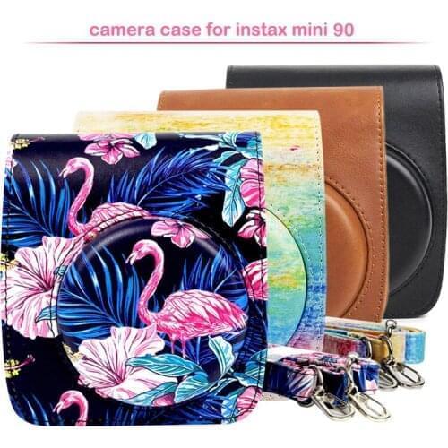 Fujifilm Instax Mini 90 Instant Film Camera Case Bag, PU Leather Cover with Shoulder Strap for Instax Mini 90 Polariod Cameras