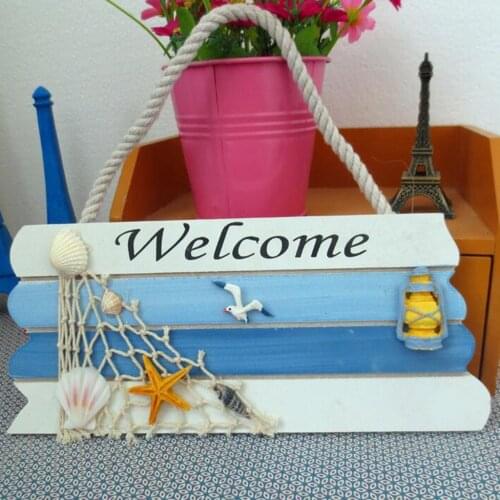 WELCOME Sign Plaque Wooden Hanging Mediterranean Style Wall Decorative Board for Cafe Store Door