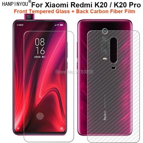 For Xiaomi Redmi K20 / K20 Pro 6.39" 1 Set = Soft Back Carbon Fiber Film +Ultra Thin Clear Tempered Glass Front Screen Protector