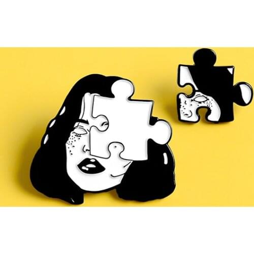 Puzzle Face Enamel Pin Jigsaw Puzzle Pieces Brooches Lapel Pin Halloween Badge Punk Gothic Jewelry Gift Friends Wholesale