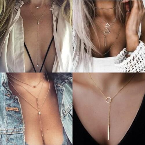 Geometric Multiple Layers Pendant Necklace New Fashion Trendy Womens Simple Chorker Necklace Birthday Gift Whosale Jewelry