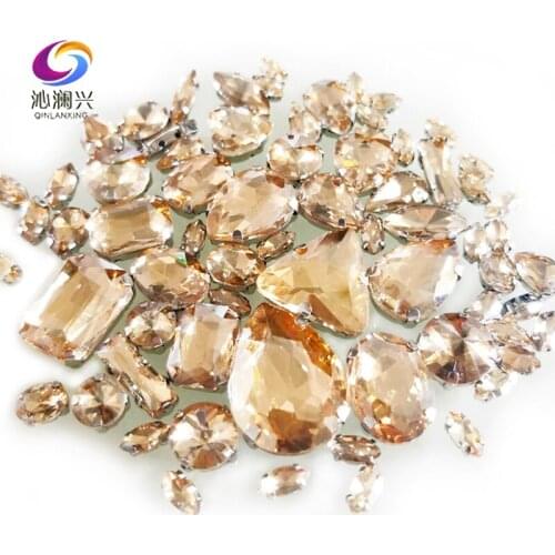 68pcs/pack Champagne Color Mix Shape Crystal Glass Claw Rhinestone,Silver Base Flatback Sew on Stones Diy/Gewelry accessory SWXB