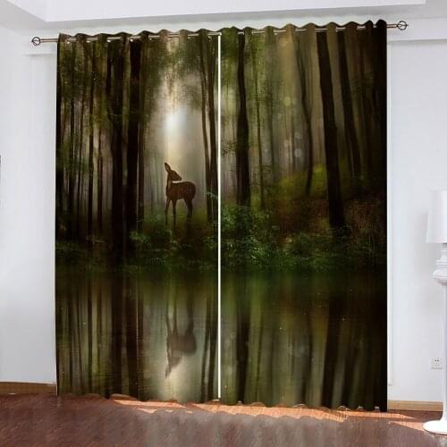 Beautiful Photo Fashion Customized 3D Curtains Photo green forest curtains 3d stereoscopic curtain