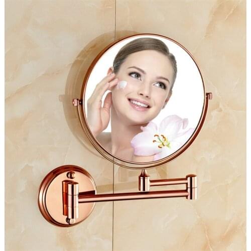 Brass bath mirror 8 inch magnifying mirror Rose gold bathroom makeup mirror folding retractable double faced bath hardware