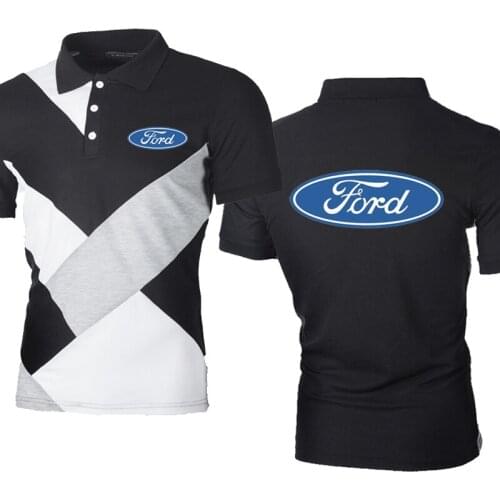 Summer Mens short sleeve Ford Car Logo printing Fashion casual Mens POLO shirt Splicing Cotton High Quality Short sleeve