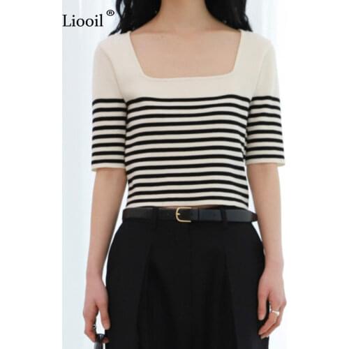 Женские полосатые футболки Liooil China At AliExpress