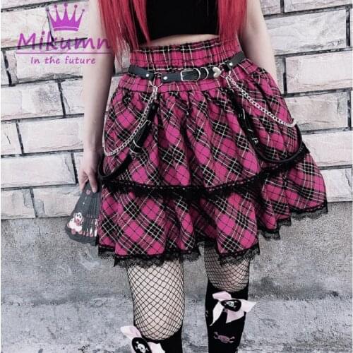 Japanese Harajuku Style Girls Cute Plaid High Waist Pleated Skirts Gothic Sweet Lolita Cake Mini Skirts Ball Gown