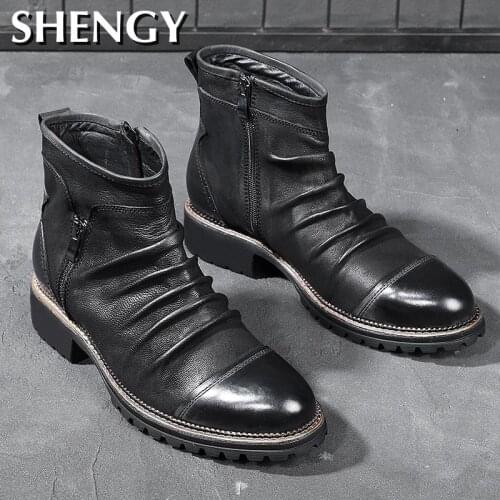 High Quality Men Boots Casual PU Leather Retro Round Head Zipper Ankle Boots Autumn Safety Shoes Outdoor Formal Zapatos Batas