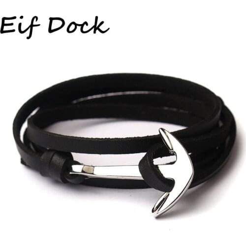 Eif Dock Men Anchor Bracelet Jewelry Black Multi-layer Rope Chain Leather Bracelets Trendy Unisex Women Man Bracelet Accessories