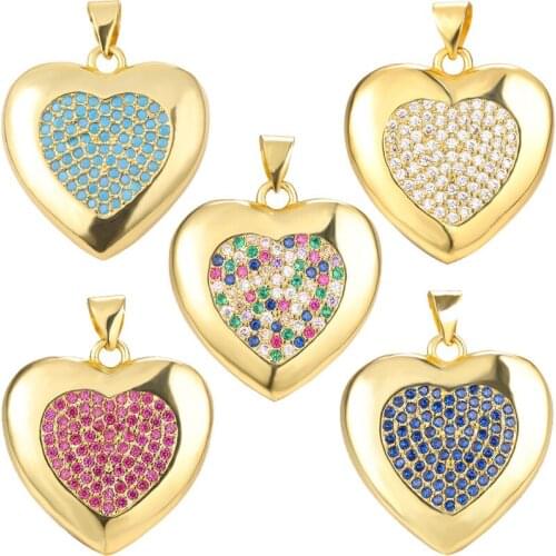 Lovely Heart Shape Pendants DIY Necklace Making Jewelry Accessories For Bracelets Gold Silver Color Rhinestone Handmade Charms