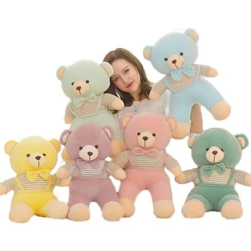 45-65cm Cute Cartoon Stripe Strap Teddy Bear Plush Toys Soft Stuffed Animal Doll Birthday Xmas Gift for Baby Kid Children