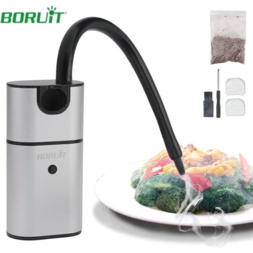 BORUiT Portable Molecular Cuisine Smoking Gun Food Cold Smoke Generator Meat Burn Smokehouse Cooking for BBQ Grill Smoker Wood
