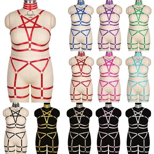 Body Harness Pentagram 2Pc Sexy Lingerie Exotic Costume Punk Goth Sword Belt Plus Size Plump Women Dress Clothing Accessories