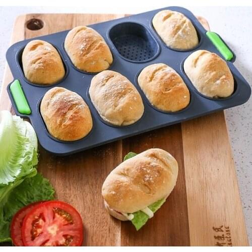 8-hole Non-stick Grid DIY Flexible Good Heat-resistant Hamburger Bread Baking Mold Silicone Household Practical Bread Tray