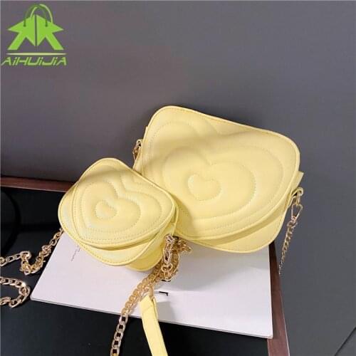 High Quality PU Leather Heart-shaped Shoulder Messenger Bags Solid Color Crossbody Bags 2021 New Fashion Casual Trend Ladies Bag