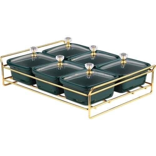 Light luxury fruit plate snack plate household living room tea table creative grid dry fruit plate snack box candy plate ceramic