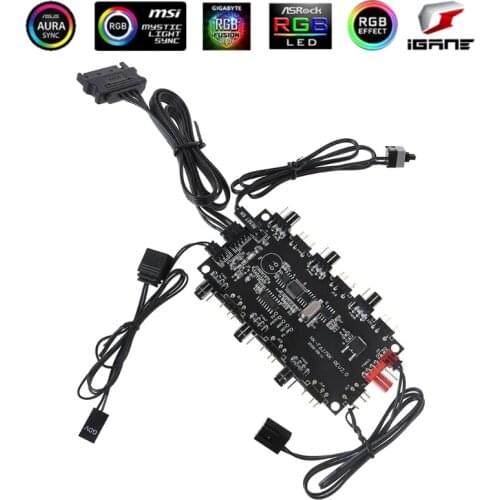 20CB PWM & ARGB LED Controller Hub 8 Ports 12V 4Pin Fan & 5V 3Pin Wireless IR Remote Adapter PMMA Case and Magnetic Standoff