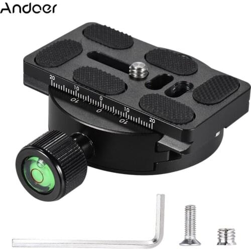 Andoer KZ-40 Universal Aluminum Alloy Tripod Head Disc Clamp Adapter w/ PU-70 Quick Release Plate Compatible for Arca Swiss
